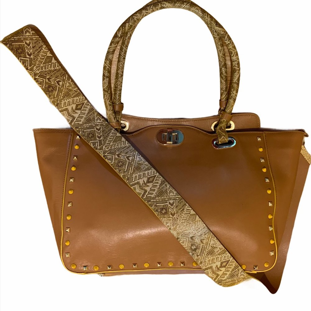 Vittoria Napoli Studded Leather Camera Strap Tote Shoulder Bag